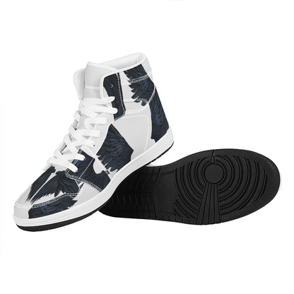 Black Demon Wings Print High Top Leather Sneakers