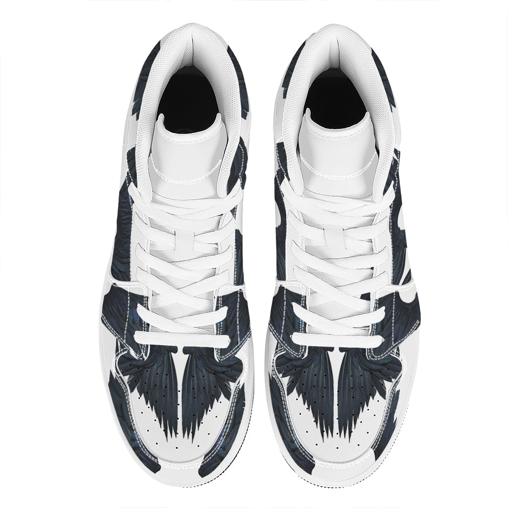 Black Demon Wings Print High Top Leather Sneakers