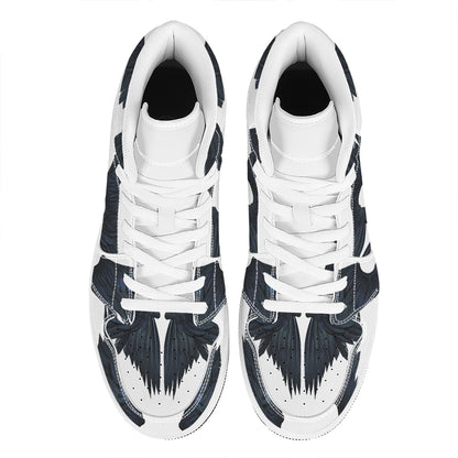 Black Demon Wings Print High Top Leather Sneakers