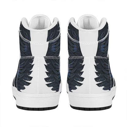 Black Demon Wings Print High Top Leather Sneakers