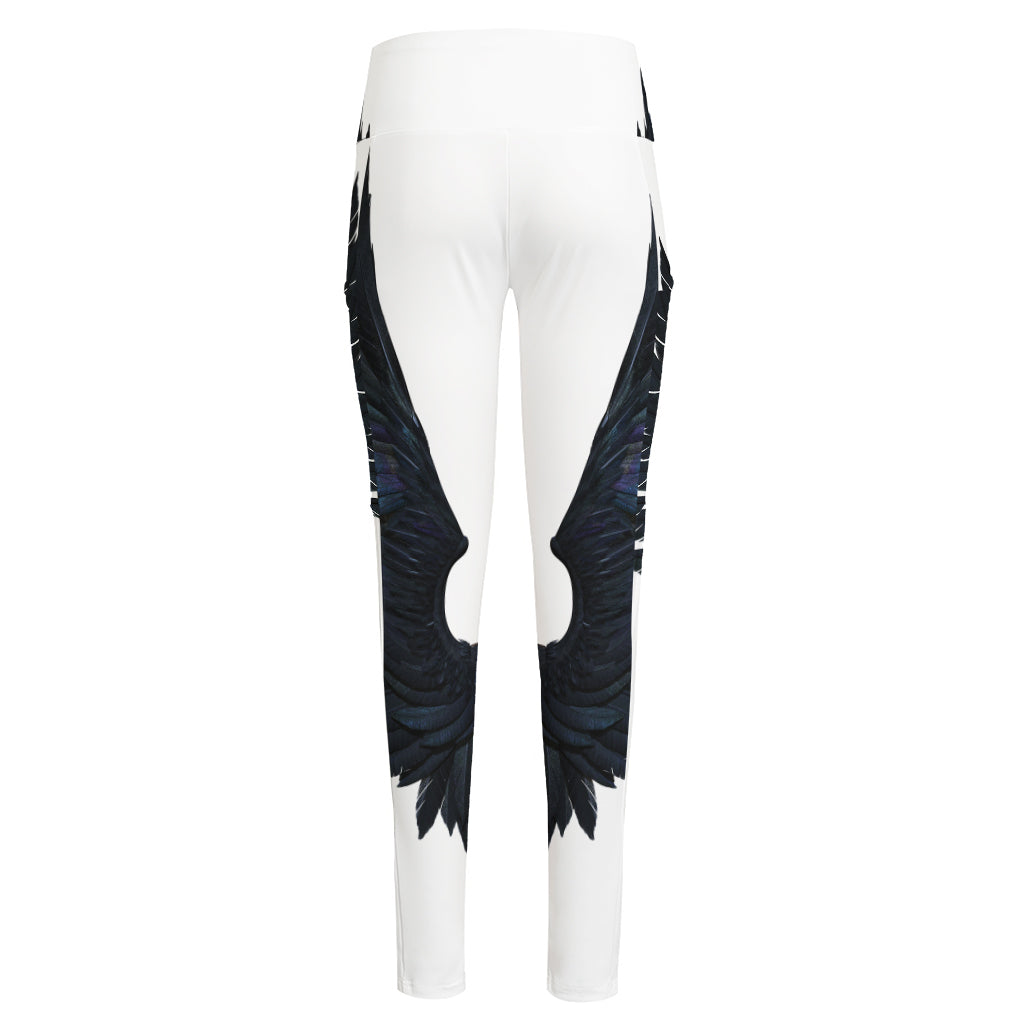 Black Demon Wings Print High-Waisted Pocket Leggings