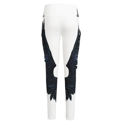 Black Demon Wings Print High-Waisted Pocket Leggings