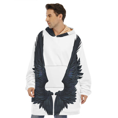 Black Demon Wings Print Hoodie Blanket