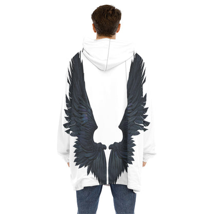 Black Demon Wings Print Hoodie Blanket