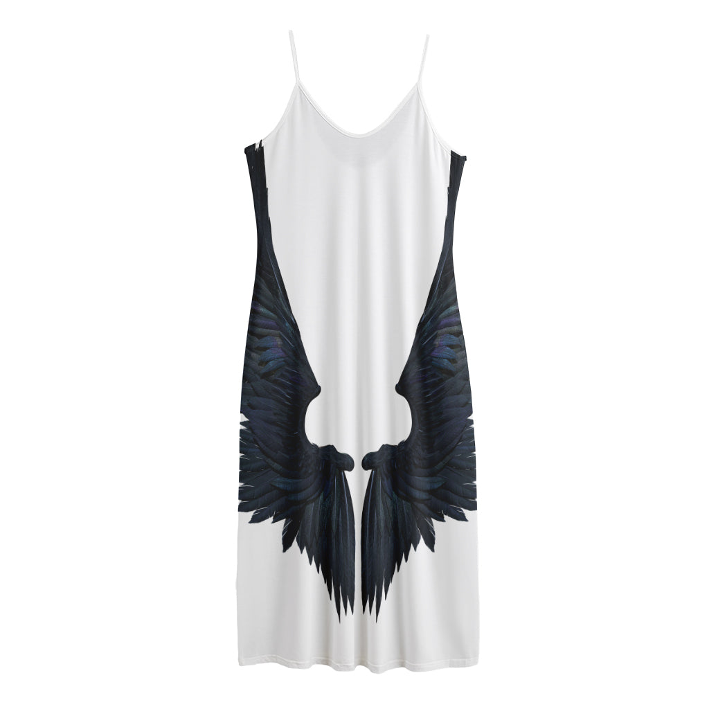 Black Demon Wings Print Jersey Midi Cami Dress