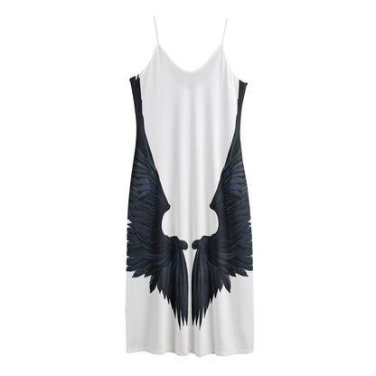 Black Demon Wings Print Jersey Midi Cami Dress