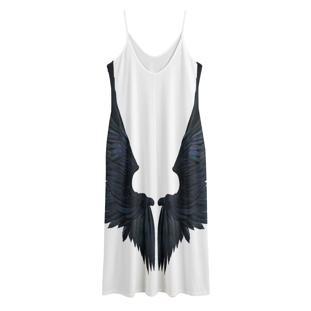 Black Demon Wings Print Jersey Midi Cami Dress