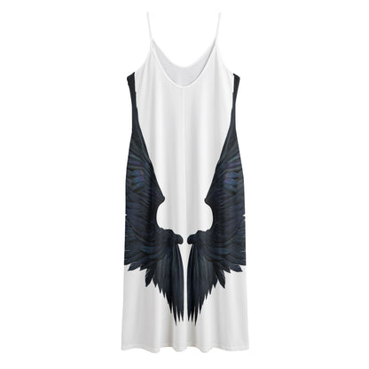 Black Demon Wings Print Jersey Midi Cami Dress