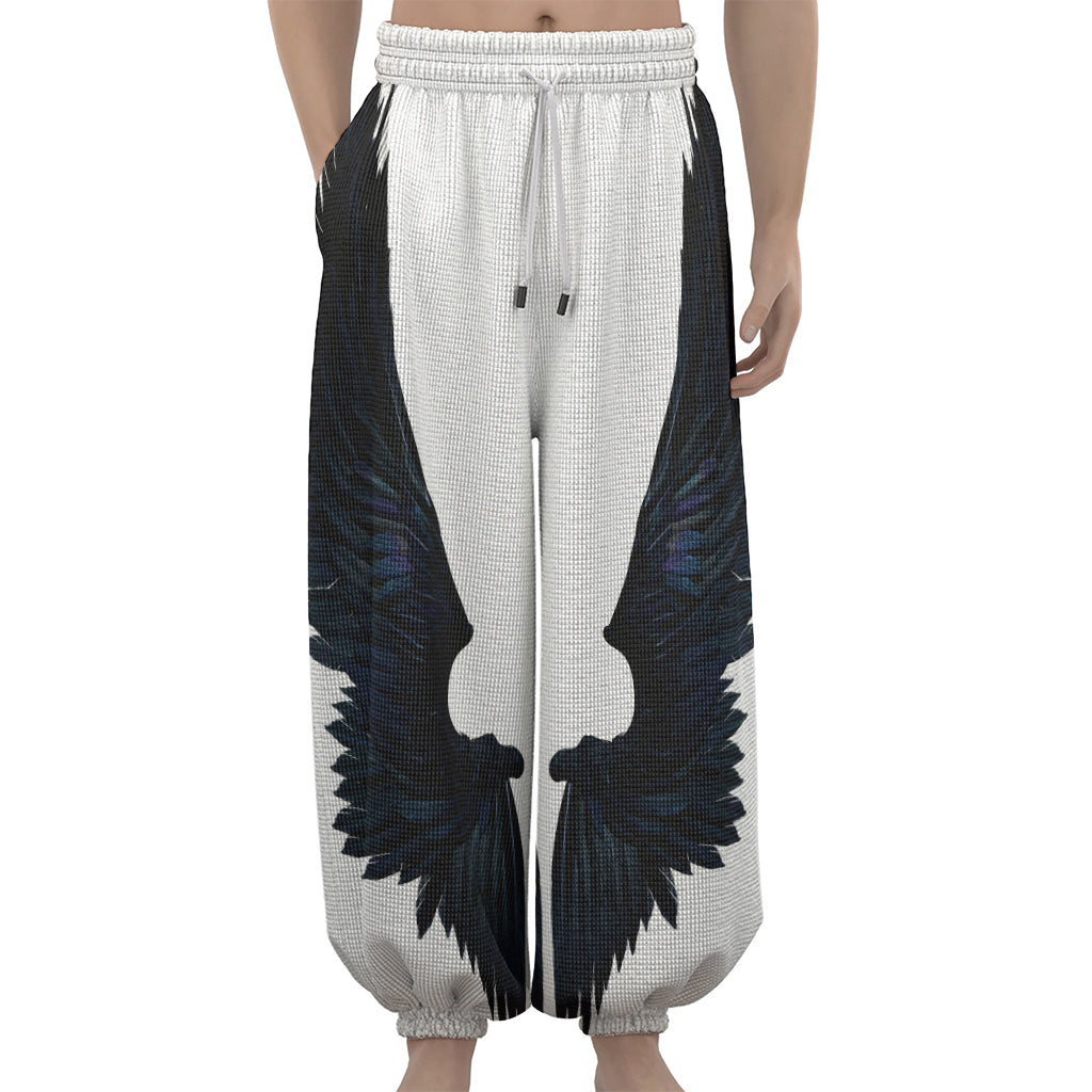 Black Demon Wings Print Lantern Pants