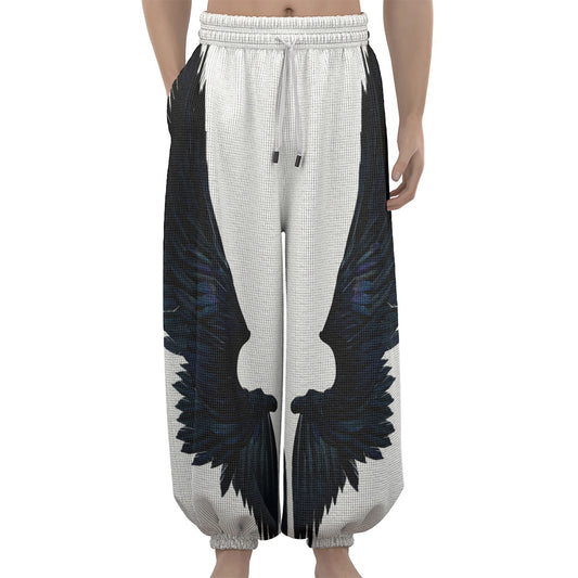 Black Demon Wings Print Lantern Pants