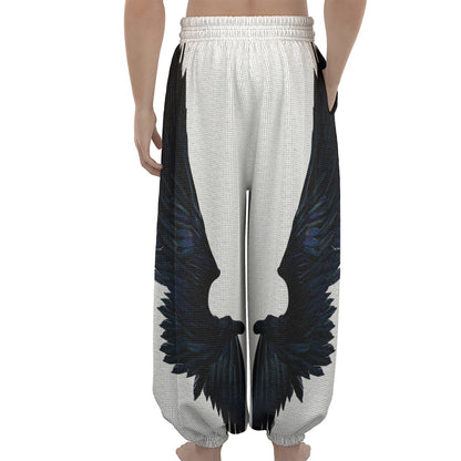Black Demon Wings Print Lantern Pants