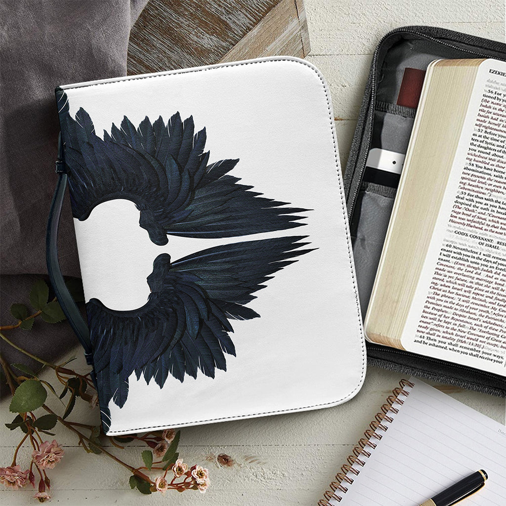 Black Demon Wings Print Leather Bible Cover