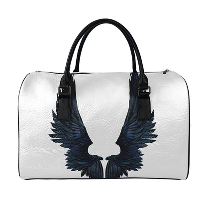Black Demon Wings Print Leather Duffle Bag