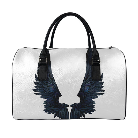 Black Demon Wings Print Leather Duffle Bag