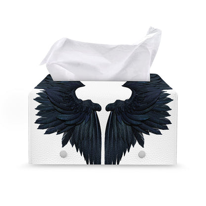 Black Demon Wings Print Leather Tissue Box Cover