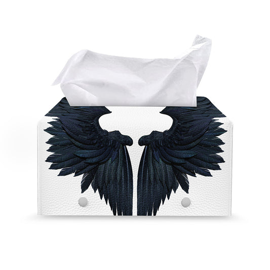 Black Demon Wings Print Leather Tissue Box Cover