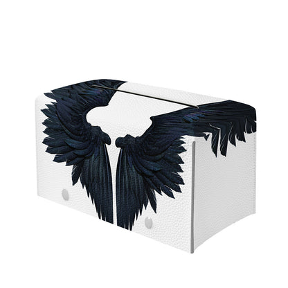 Black Demon Wings Print Leather Tissue Box Cover