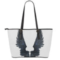 Black Demon Wings Print Leather Tote Bag With Zipper