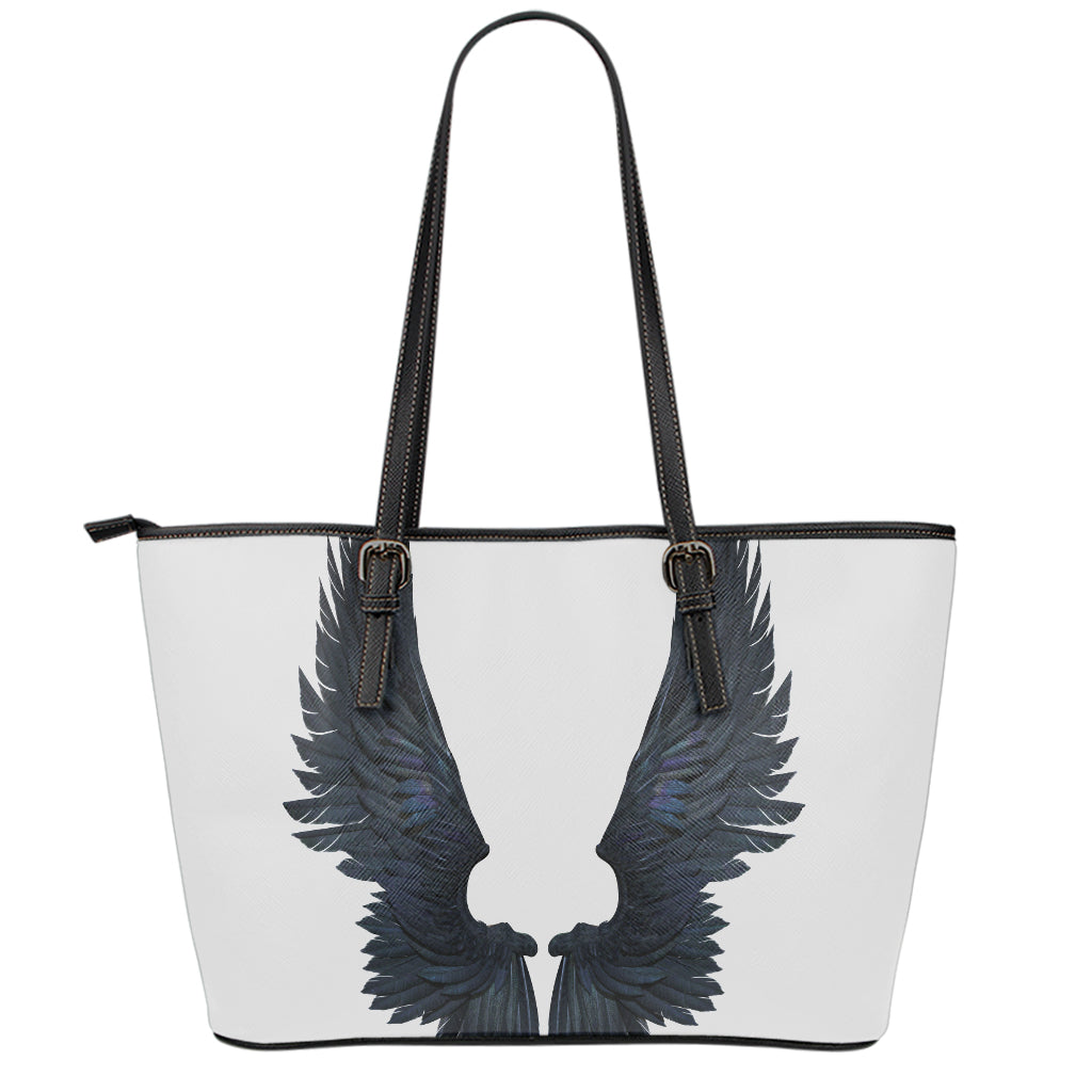 Black Demon Wings Print Leather Tote Bag