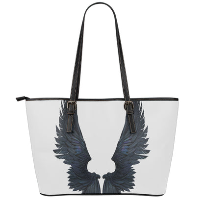 Black Demon Wings Print Leather Tote Bag