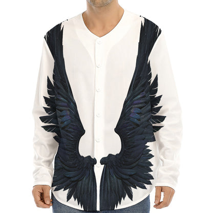 Black Demon Wings Print Long Sleeve Baseball Jersey