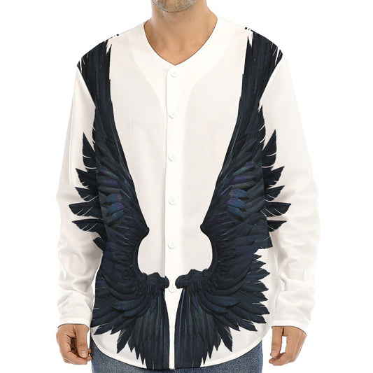 Black Demon Wings Print Long Sleeve Baseball Jersey