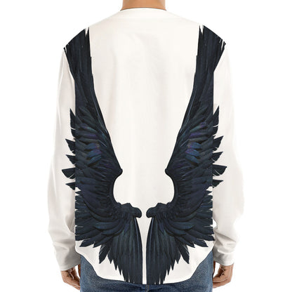 Black Demon Wings Print Long Sleeve Baseball Jersey