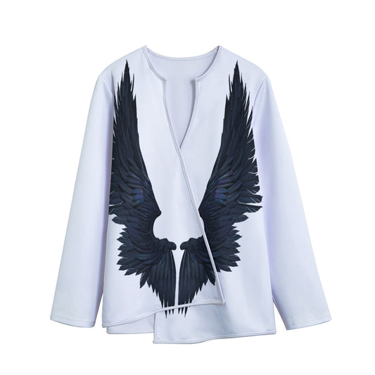 Black Demon Wings Print Long Sleeve Short Coat