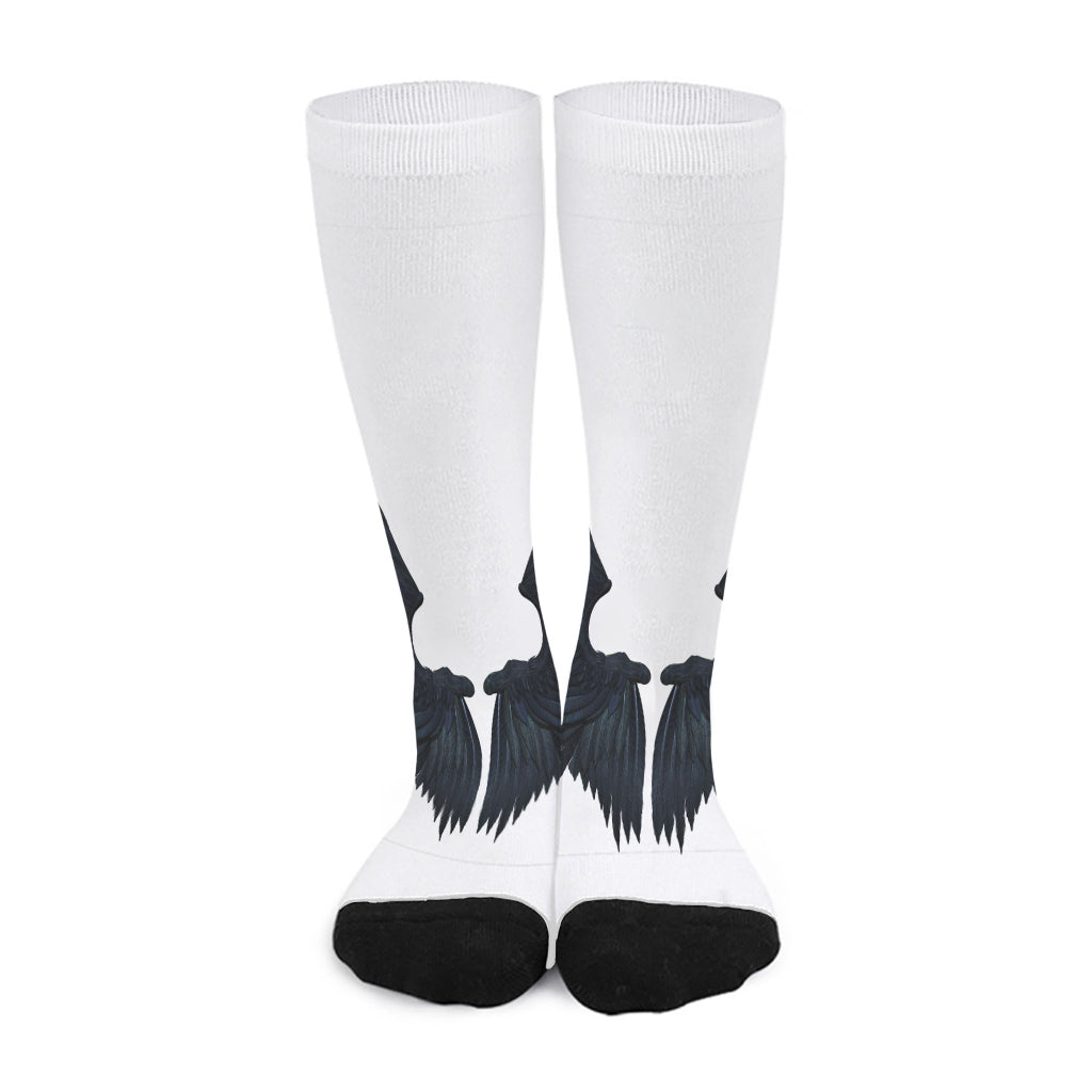 Black Demon Wings Print Long Socks
