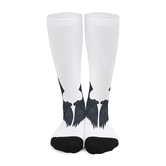 Black Demon Wings Print Long Socks
