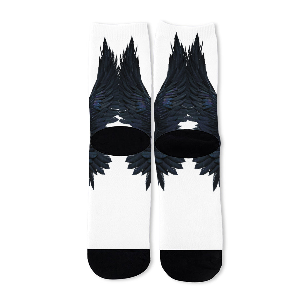 Black Demon Wings Print Long Socks