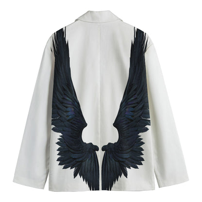 Black Demon Wings Print Men's Cotton Blazer