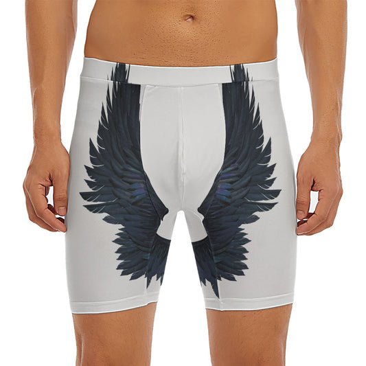 Black Demon Wings Print Men's Long Boxer Briefs