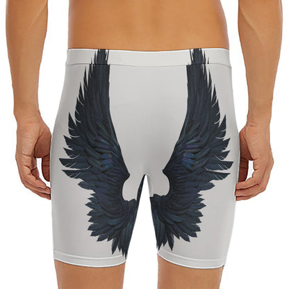 Black Demon Wings Print Men's Long Boxer Briefs