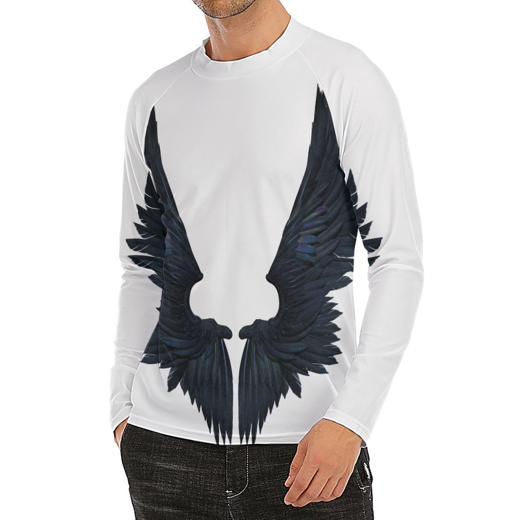 Black Demon Wings Print Men's Long Sleeve Rash Guard
