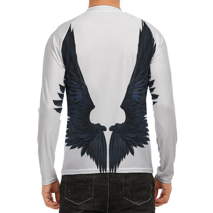 Black Demon Wings Print Men's Long Sleeve Rash Guard