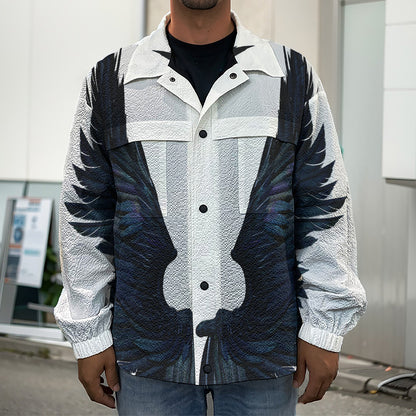 Black Demon Wings Print Men's Shirt Jacket