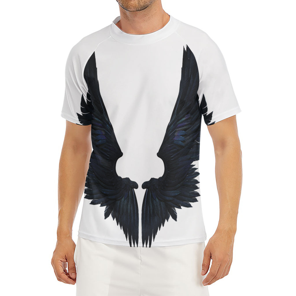 Black Demon Wings Print Men's Short Sleeve Rash Guard