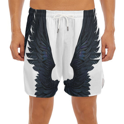 Black Demon Wings Print Men's Split Running Shorts