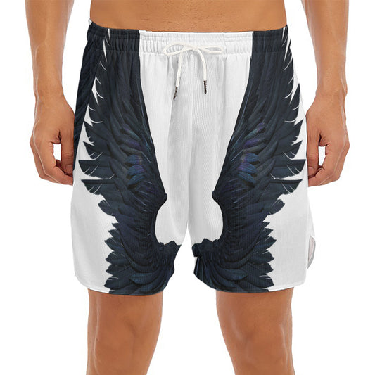 Black Demon Wings Print Men's Split Running Shorts