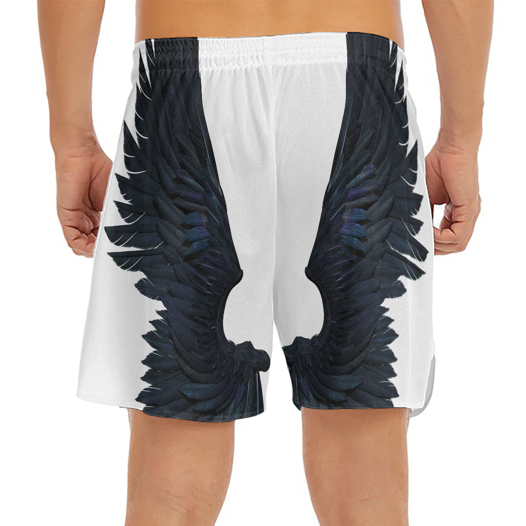 Black Demon Wings Print Men's Split Running Shorts