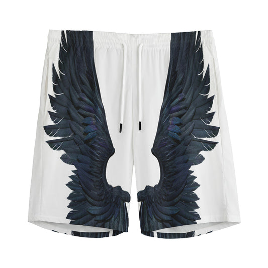 Black Demon Wings Print Men's Sports Shorts