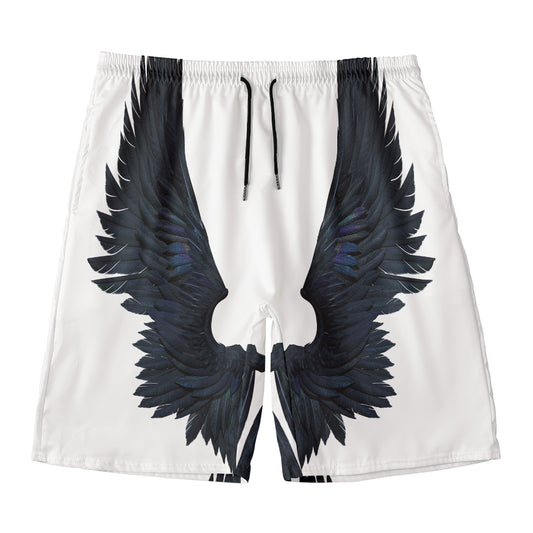 Black Demon Wings Print Men's Swim Trunks