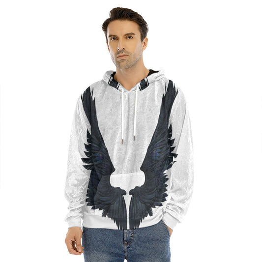 Black Demon Wings Print Men's Velvet Pullover Hoodie