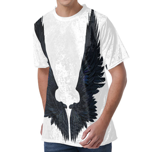Black Demon Wings Print Men's Velvet T-Shirt