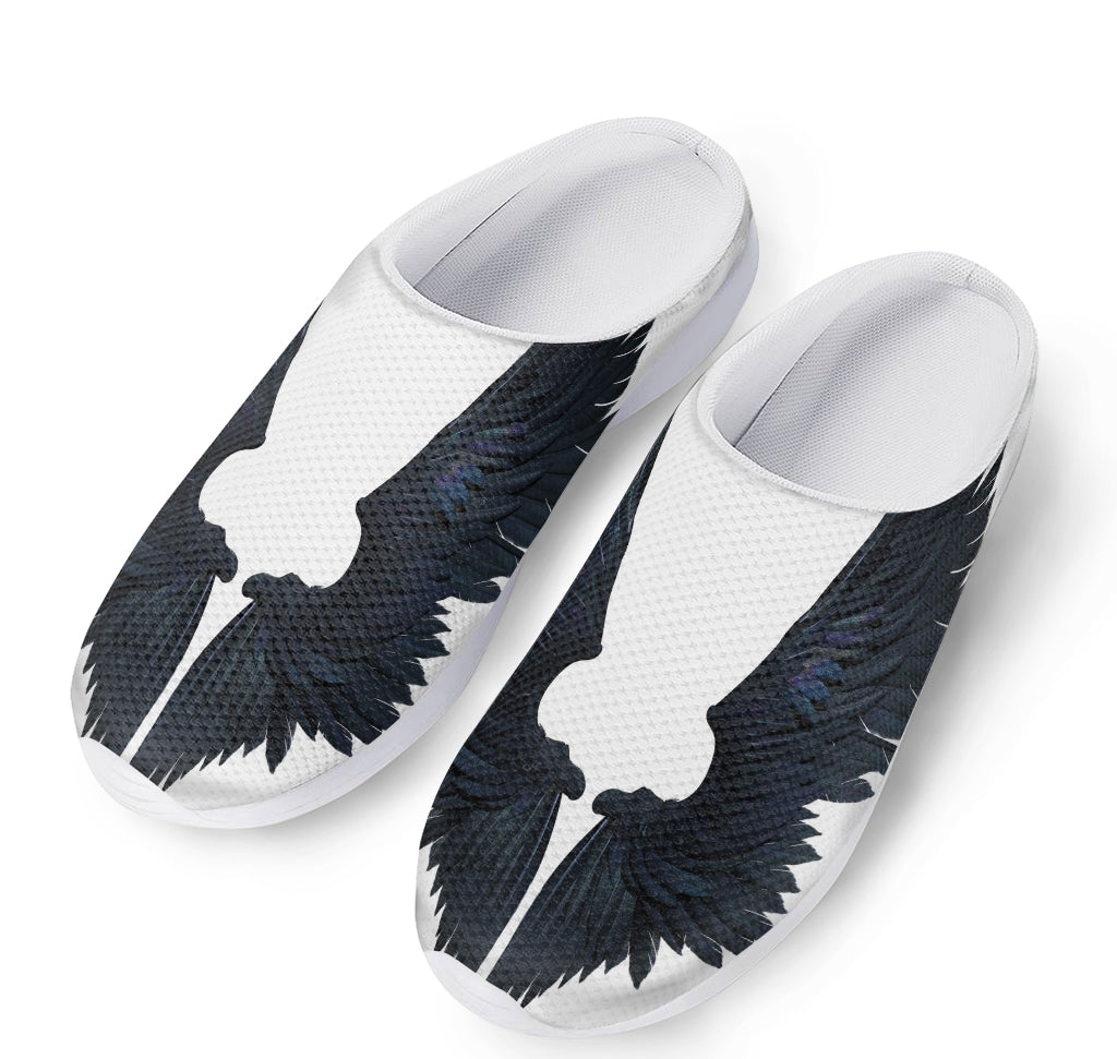 Black Demon Wings Print Mesh Casual Shoes