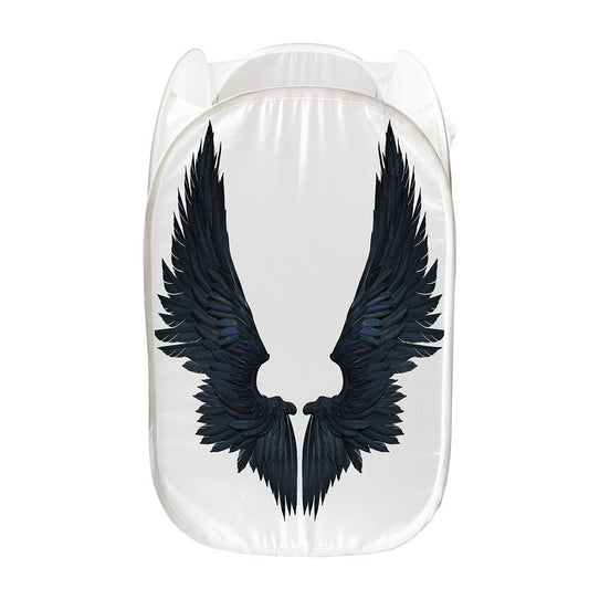 Black Demon Wings Print Mesh Laundry Hamper