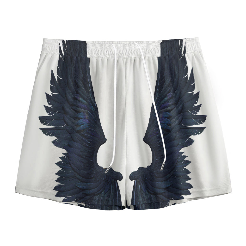 Black Demon Wings Print Mesh Shorts