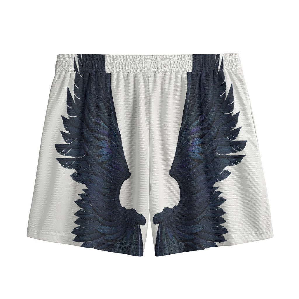 Black Demon Wings Print Mesh Shorts