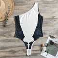 Black Demon Wings Print One Shoulder Bodysuit